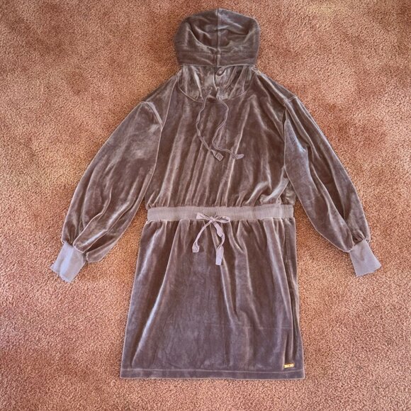 Like New Calvin Klein Velour Hooded Sweatshirt Mini Dress Brown L - Picture 12 of 12